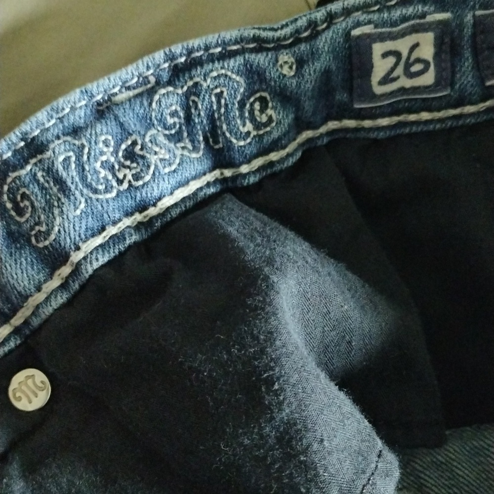 Miss Me Blue Straight Or Boot Cut Jeans with Rhinestone Embellishments - Picture 2 of 7